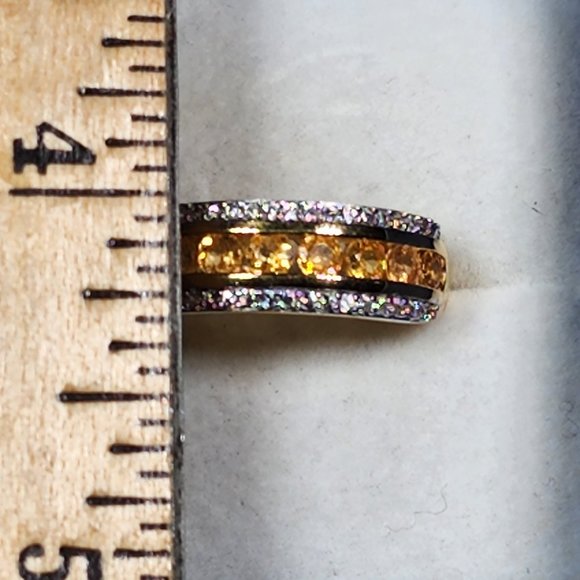 Premium Spessartine Garnet & White Zircon band ring in 14K YG over 925 SS sz 8 - Picture 2 of 6